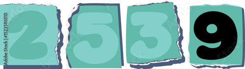 2539 Retro torn paper number Design art