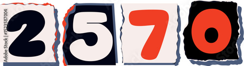 2570 Retro torn paper number Design art
