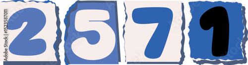 2571 Retro torn paper number Design art