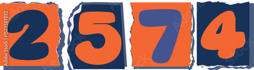 2574 Retro torn paper number Design art