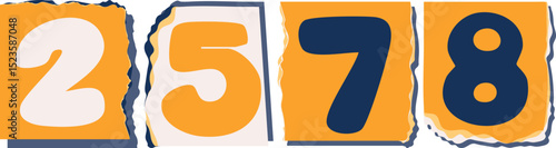 2578 Retro torn paper number Design art