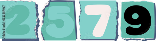 2579 Retro torn paper number Design art