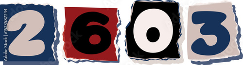 2603 Retro torn paper number Design art