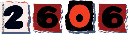 2606 Retro torn paper number Design art