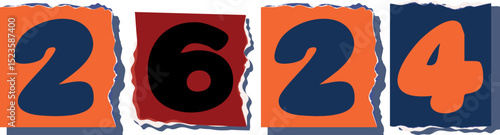 2624 Retro torn paper number Design art