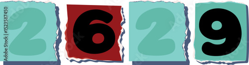 2629 Retro torn paper number Design art