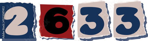 2633 Retro torn paper number Design art