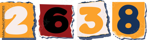 2638 Retro torn paper number Design art