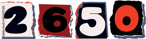 2650 Retro torn paper number Design art