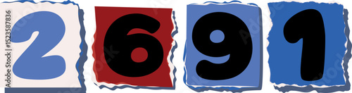 2691 Retro torn paper number Design art