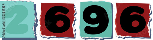 2696 Retro torn paper number Design art