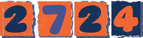 2724 Retro torn paper number Design art