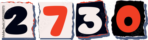 2730 Retro torn paper number Design art