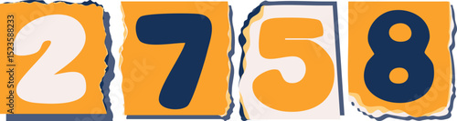 2758 Retro torn paper number Design art