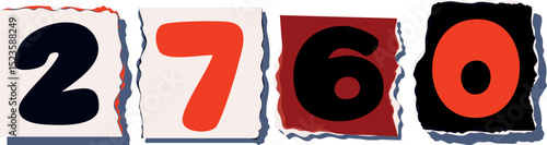 2760 Retro torn paper number Design art