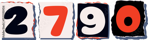 2790 Retro torn paper number Design art