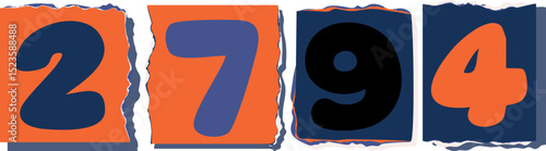 2794 Retro torn paper number Design art