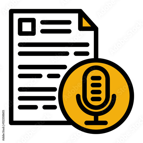 An icon representing transcription, symbolizing legal records, audio documentation, and court proceedings. Ideal for legal documentation and judicial processes. (Color Lineal Style)