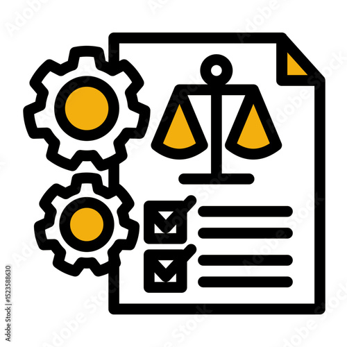 An icon representing a legal system, symbolizing judiciary, legislation, and legal processes. Ideal for government, law firms, and educational content. (Color Lineal Style)