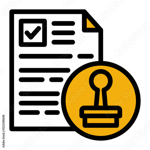 An icon representing approval, symbolizing legal authorization, validation, and compliance. Ideal for legal, governmental, and business documentation. (Color Lineal Style)