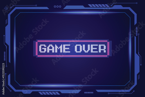 Game Over, Retro games for game assets in retro futuristic sci-fi background vector illustration. Glowing neon from an old arcade