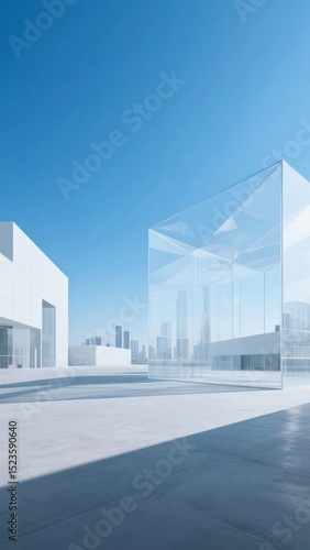 Modern Architectural Design with Transparent Glass Structure and Clear Sky