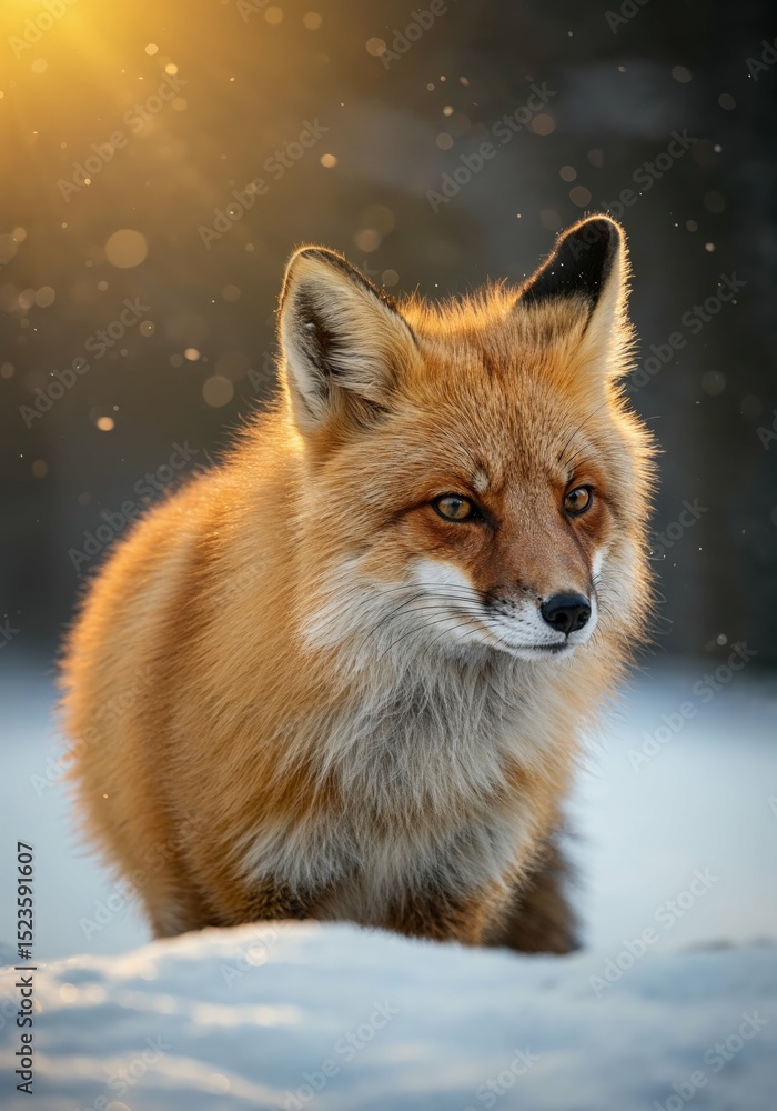 Fototapeta premium Red fox portrait snow winter wildlife animal nature furry wild cute mammal