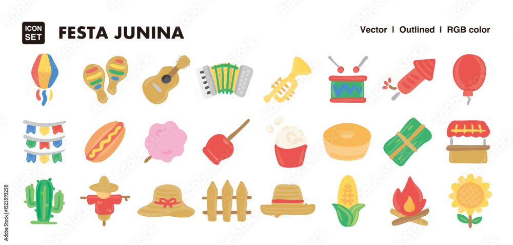 Festa Junina illustration icon set. Hand drawn flat illustration style. Festa Junina illustration icon set. Hand drawn flat illustration style.