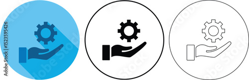 Gear in hand icon illustrating solutions service support settings and maintenance concepts