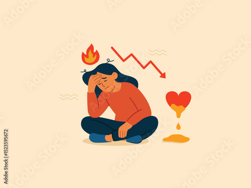 Emotional Burnout Breakdown. Overwhelmed with Exhaustion