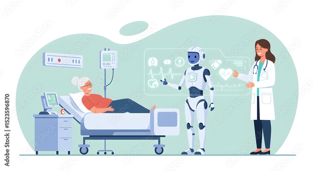 AI-Powered Healthcare Robot and Doctor Assisting Elderly Patient AI-Powered Healthcare Robot and Doctor Assisting Elderly Patient