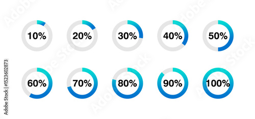 Countdown circle pattern progress. Download banner. Vector illustration. Set of count down graphs with percent.