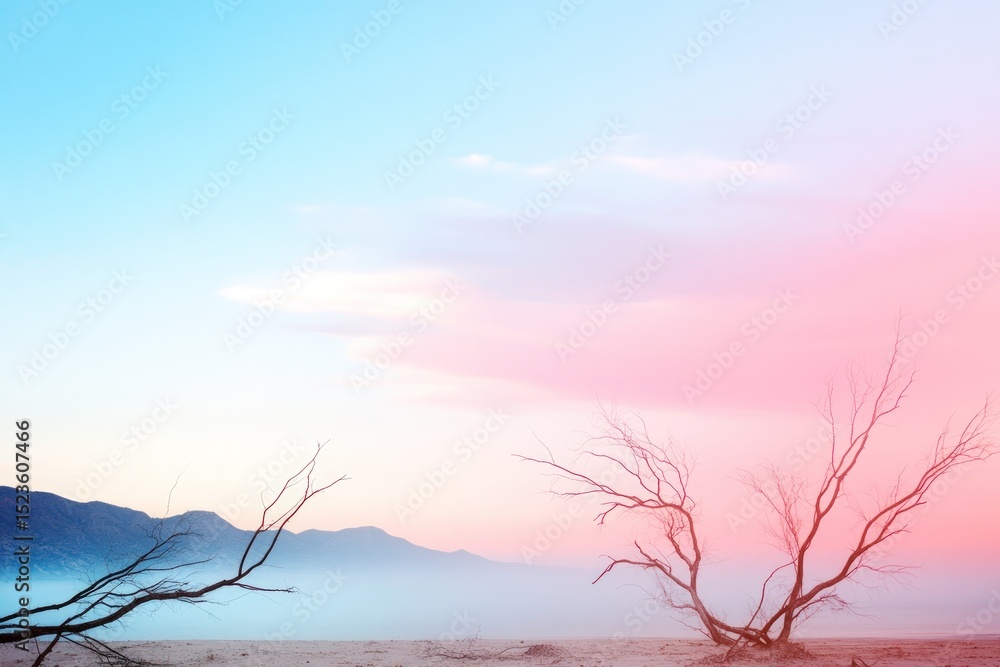 Fototapeta premium Pastel sky desert landscape with barren trees