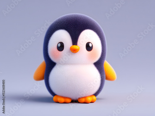 3D render of cute cartoon penguin character on grey background
