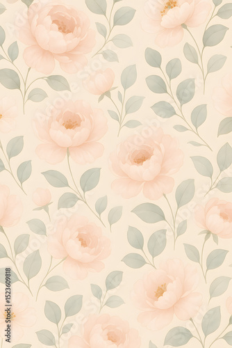 Wallpaper Mural Pastel Peach Rose Floral Seamless Pattern Watercolor Design Torontodigital.ca