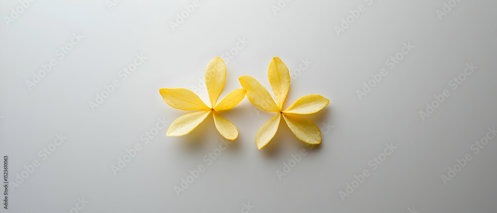 Fototapeta premium Two Yellow Flower Petals On White Background