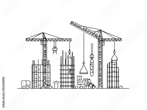 Construction Site Minimalist 2D Line Art Set 