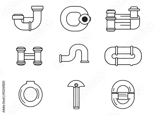 Copper Pipe Bender Minimalist 2D Line Art Set 