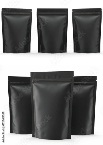 Blank Black Stand-Up Pouches with Zipper for Packaging

