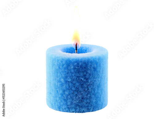 Close-up of a Blue Candle Burning with a Transparent Background