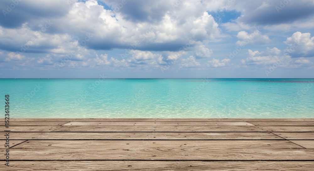 Naklejka premium Tranquil Ocean View from Wooden Deck