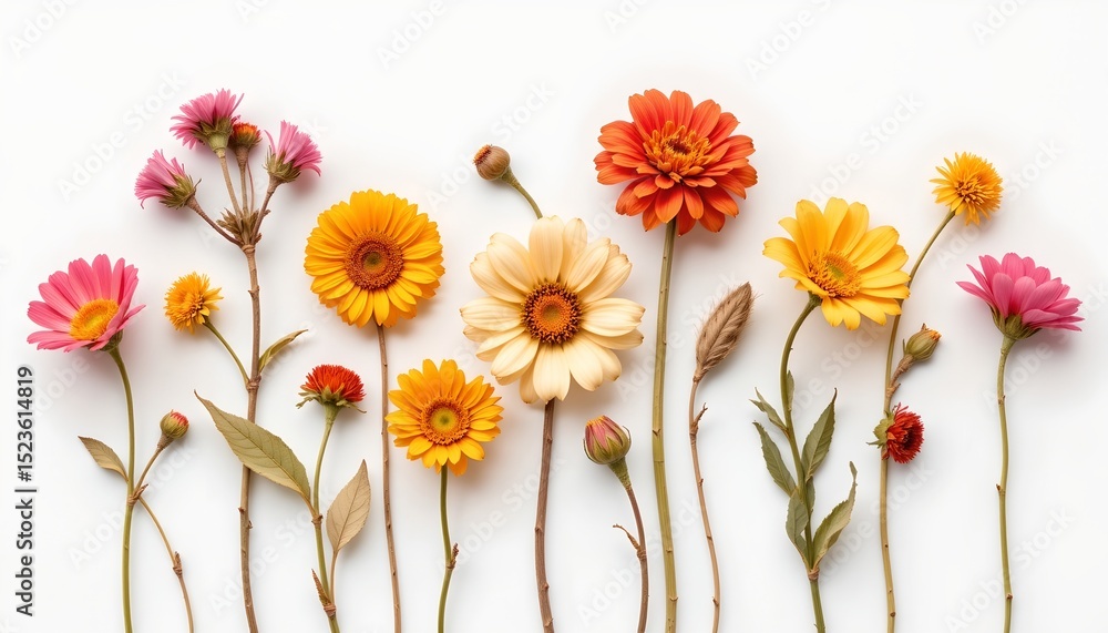 Obraz premium bright, flat icon of dried flowers with emphasis on shape and color.