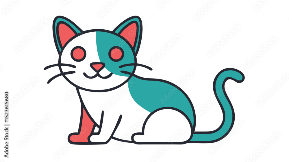 Fototapeta premium Cute and Expressive Cat Logo Icon Featuring Upright Ears, Curled Tail, and Sitting Position