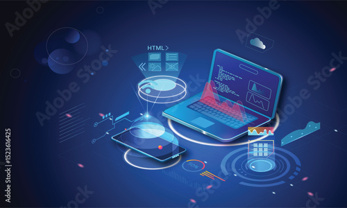 Wallpaper Mural Abstract digital global communication network with a world map Torontodigital.ca