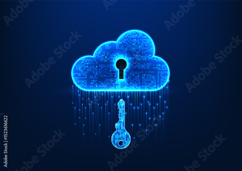 Cloud technology with key is about to be inserted, showing the security of data in the cloud and controlling the access of users to upload data and steal data, safe for business.