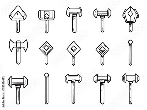Crowbar Ultra Minimalist 2D Line Art Icon Set 