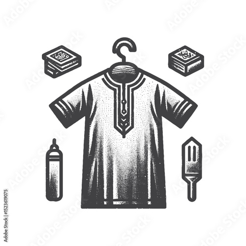 Vintage Hand-Drawn Men’s Thobe Illustration, Traditional Clothing Engraved Style Vector for T-Shirts and Cultural Themes Design