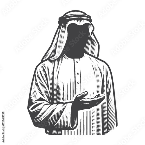 Vintage Hand-Drawn Muslim Robe Illustration, Traditional Clothing Engraved Style Vector for T-Shirts and Cultural Themes Design