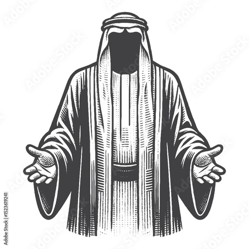 Vintage Hand-Drawn Muslim Robe Illustration, Traditional Clothing Engraved Style Vector for T-Shirts and Cultural Themes Design