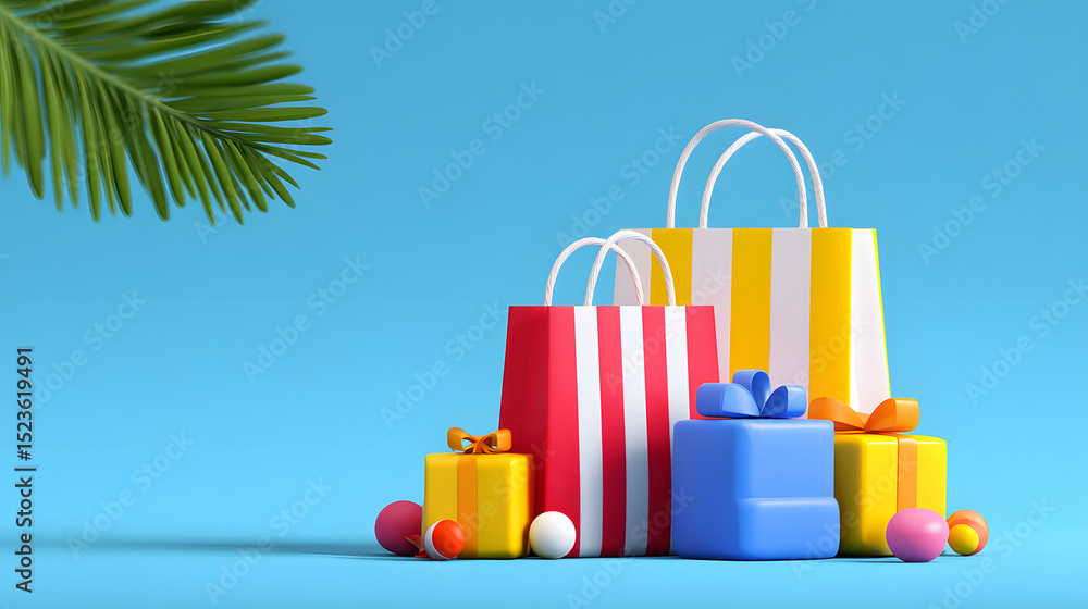 Fototapeta premium Bright colorful shopping bags and gift boxes illustration